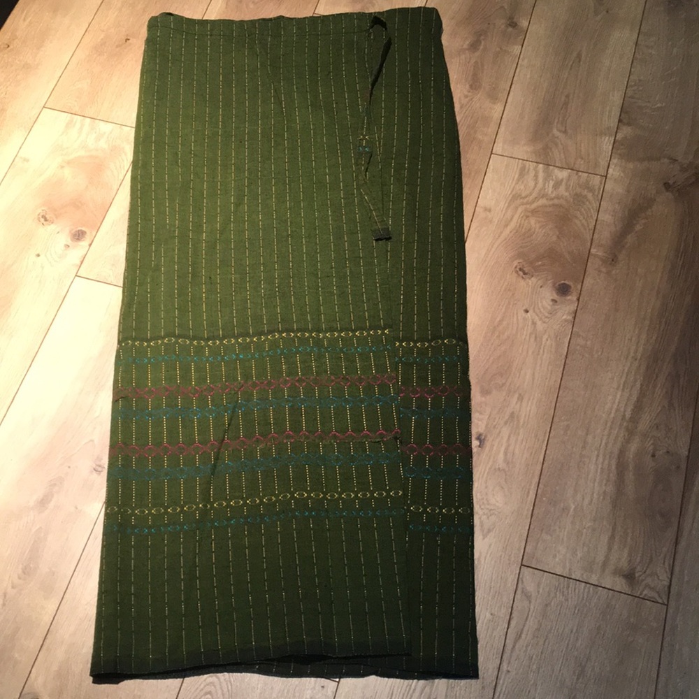 🛍 Green with Yellow Thread  Wrap Skirt